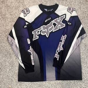 Vintage Fox Racing Jersey Men XL Blue Dirtbike Motocross MX Logo Foxhead Y2K